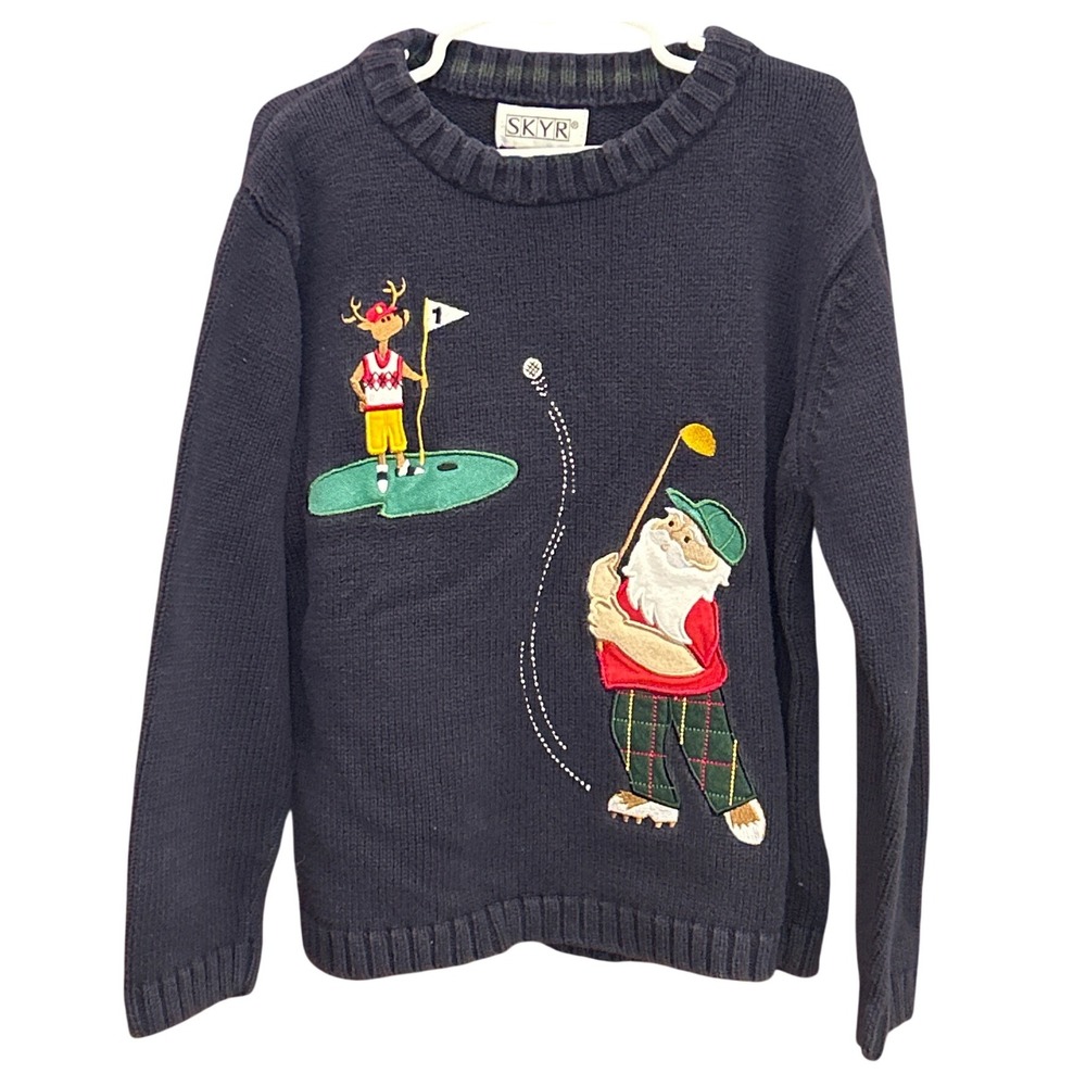 Vintage SKYR Hong Kong Santa Golf Sweater 90s Kids Christmas Novelty Pullover
